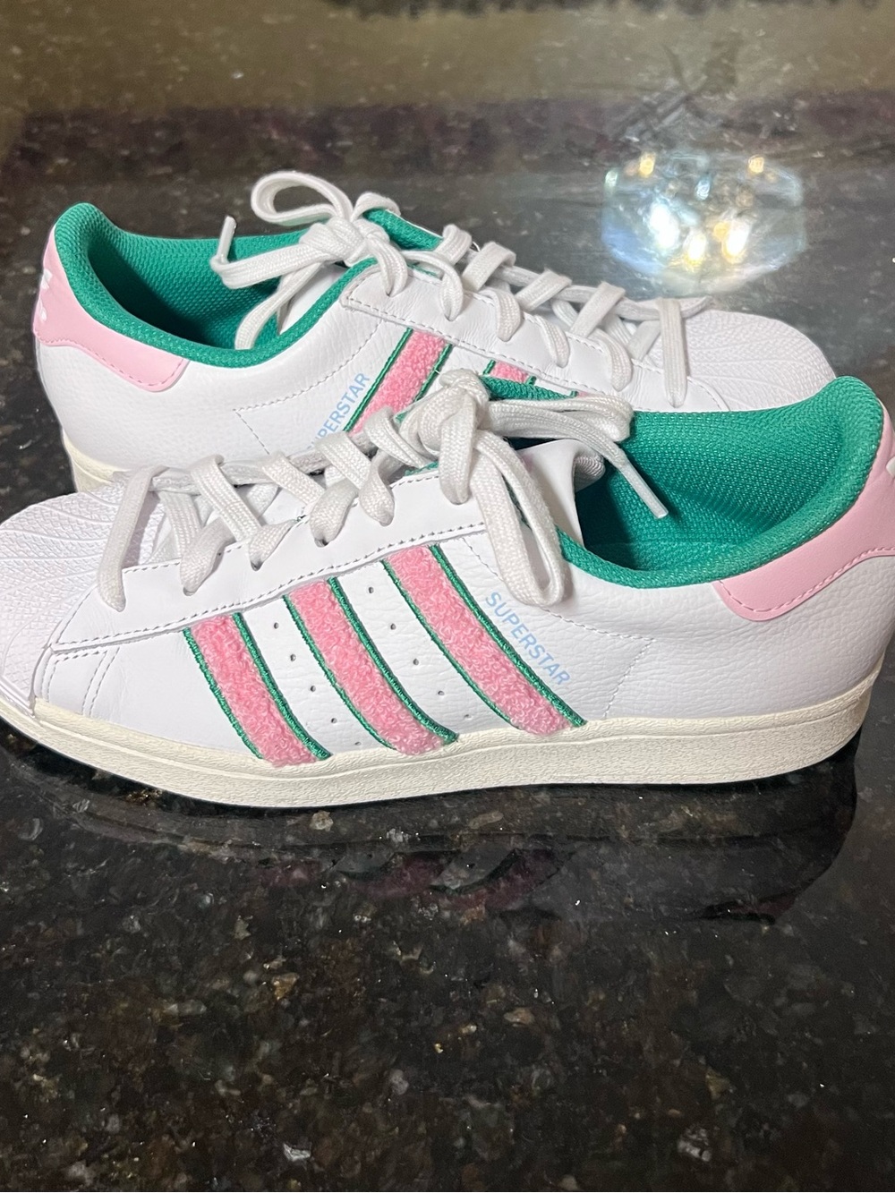 adidas Superstar White Pink Green Chenille 7.5 LN